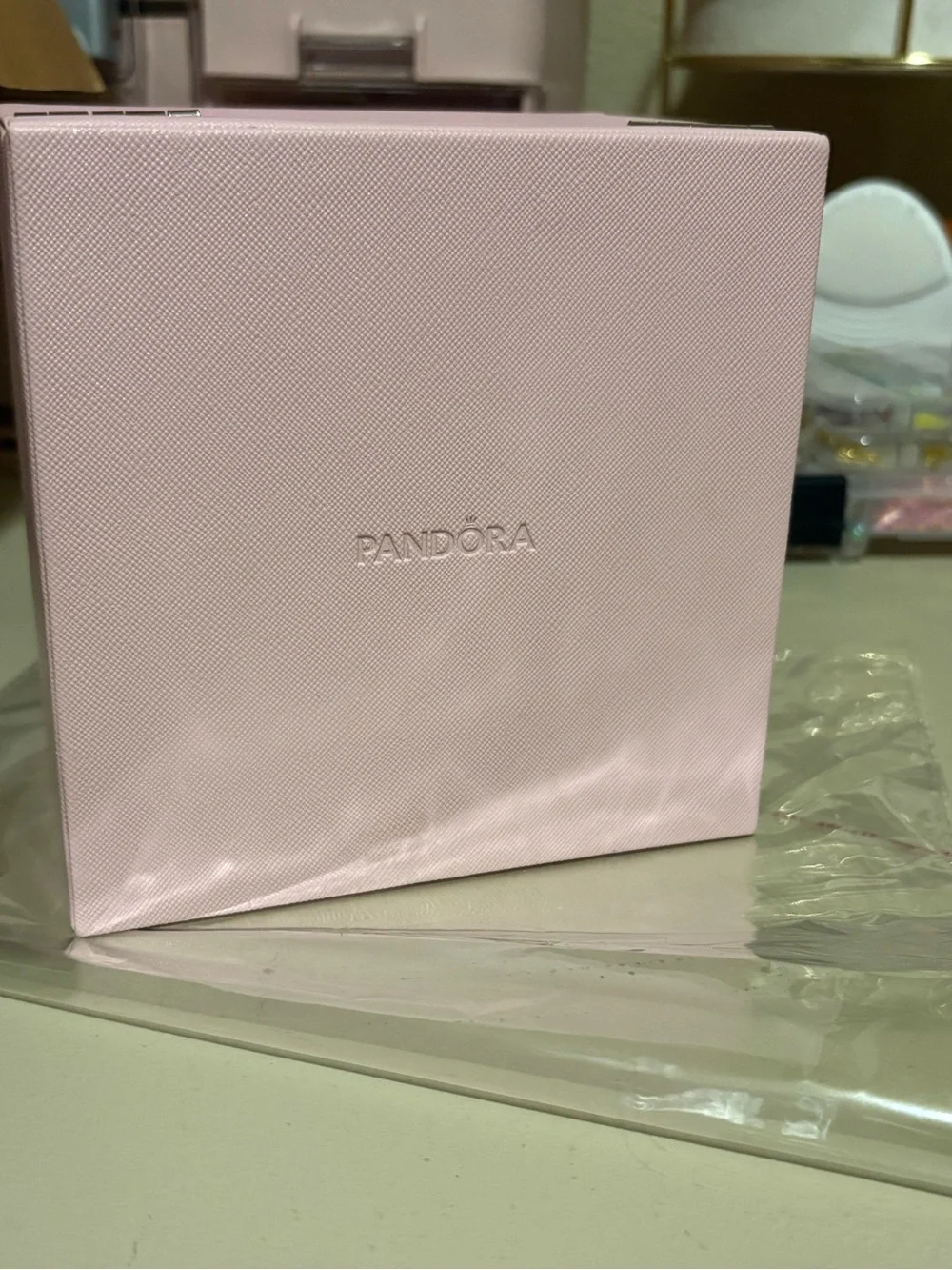 Pandora Pink Jewelry Box with Mirror and Gray Interior